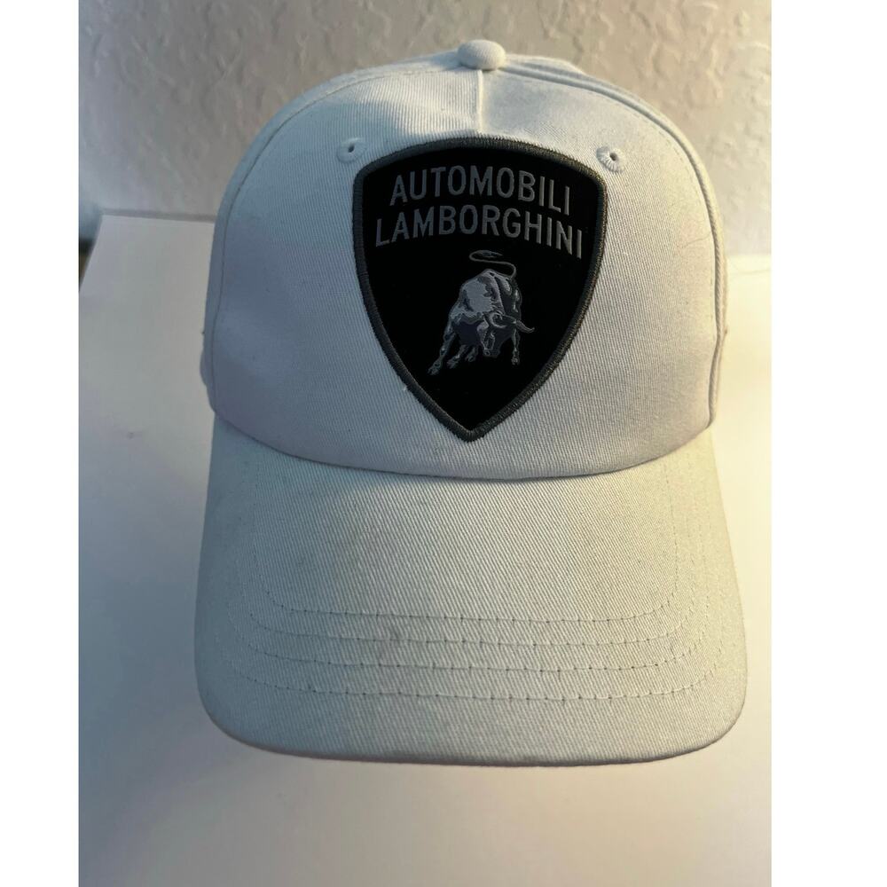 Lamborghini Automobili White Shield Logo Cap 100% Cotton Metal Logo Clasp